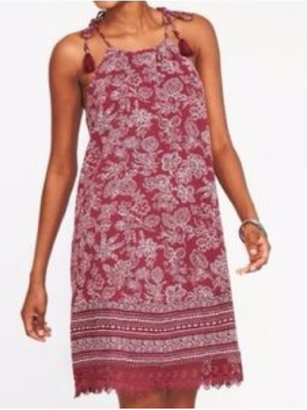 Old Navy Cotton Burgundy Floral Tie-Shoulder Mini Dress XL